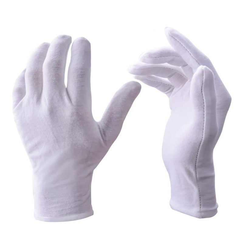 Zealor 12 Pairs White Cotton Gloves Soft Hand Gloves Dust-Free Work for Men Women Art Crafting, Jewelry Handling, BBQ, Eczema Care, Coin Jewelry Watch Inspection, Dry Hands Sleeping, Archiva, Medium - Image 1